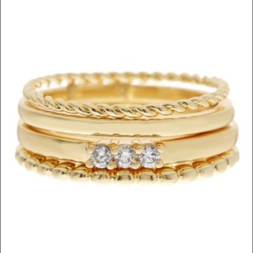 Sterling Forever CZ Rope Band Stacking Ring Set